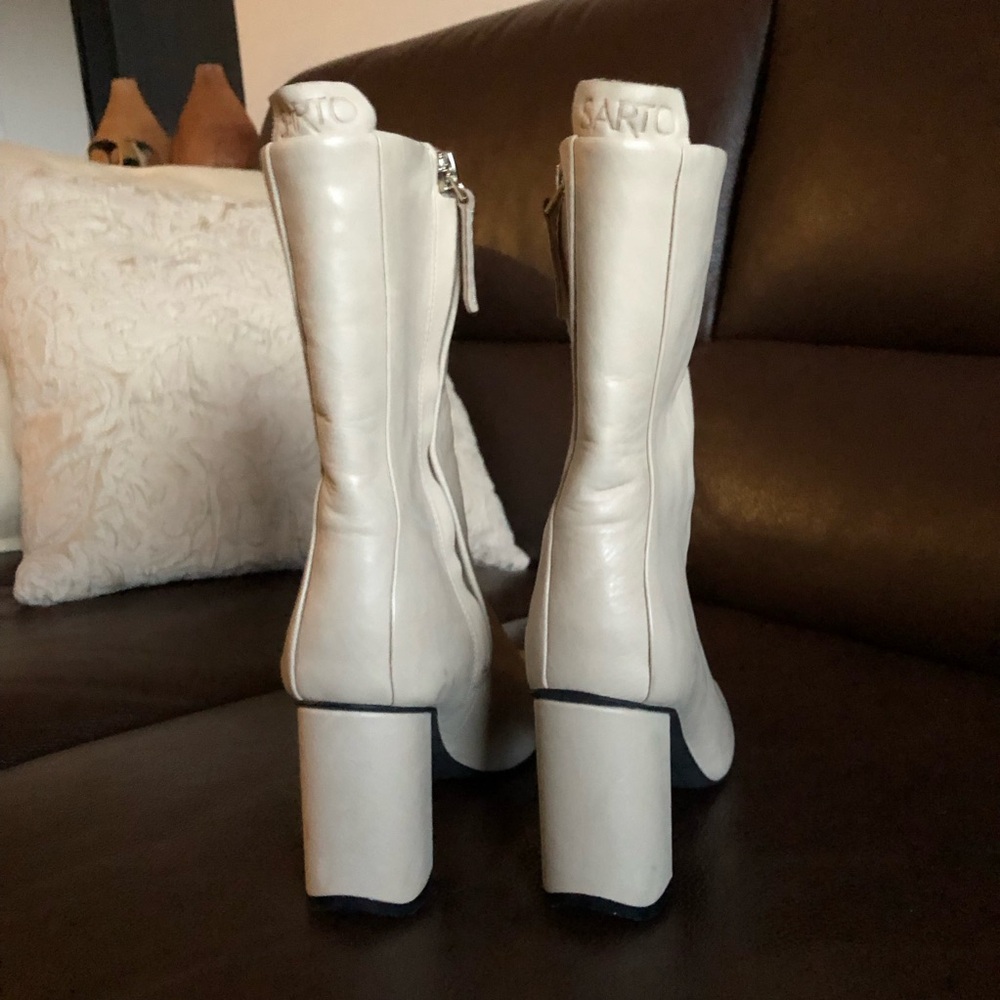 Sarto Ivory Leather Heeled Boots - Picture 10 of 12